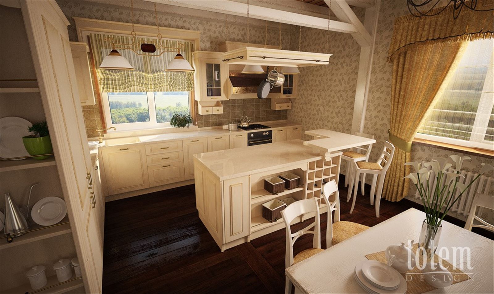 Кухня прованс в деревянном доме фото