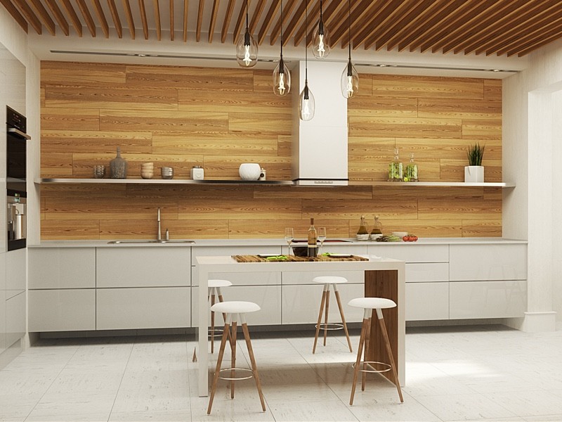 Использование дерева на кухне в стиле минимализм