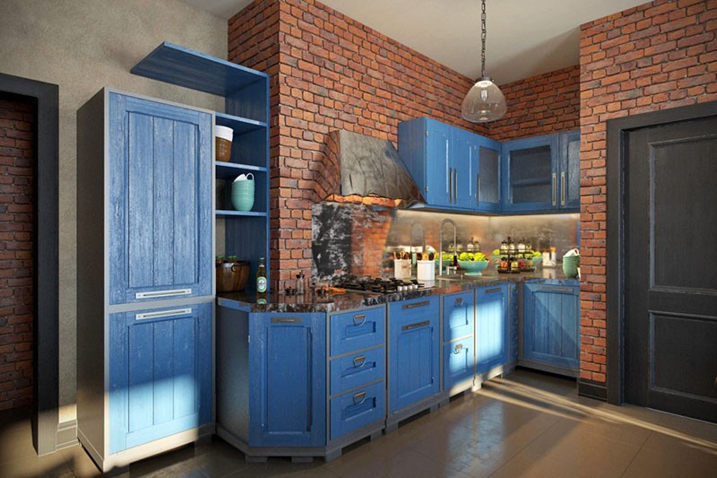Синяя кухня в интерьере: более 50 фото и разные стили