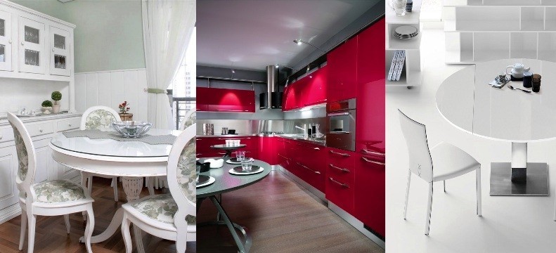 Интерьеры кухни слева направо: винтаж, хай-тек, минимализм