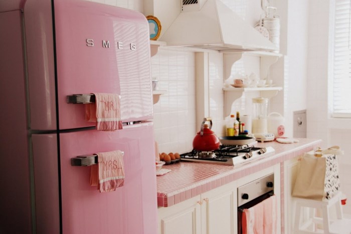 Розовый холодильник