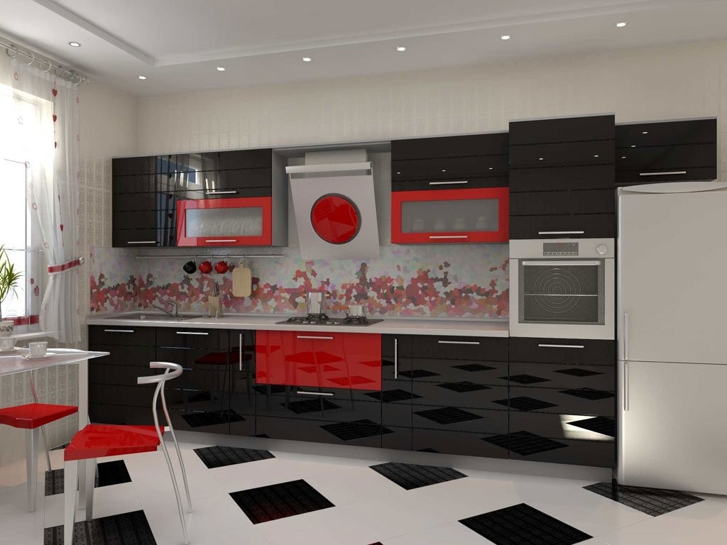 Дизайн кухни в красном и черном цвете фото