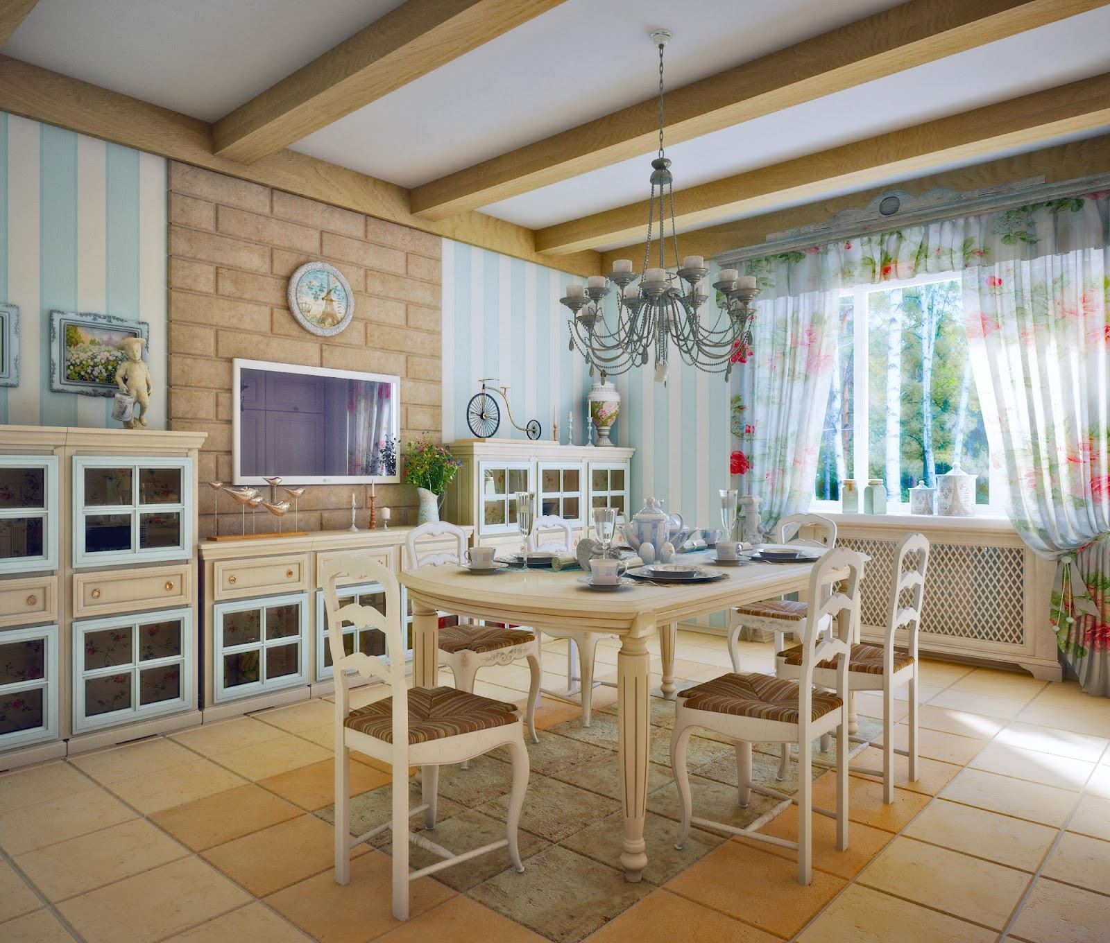 Кухня гостиная в стиле прованс в загородном доме фото