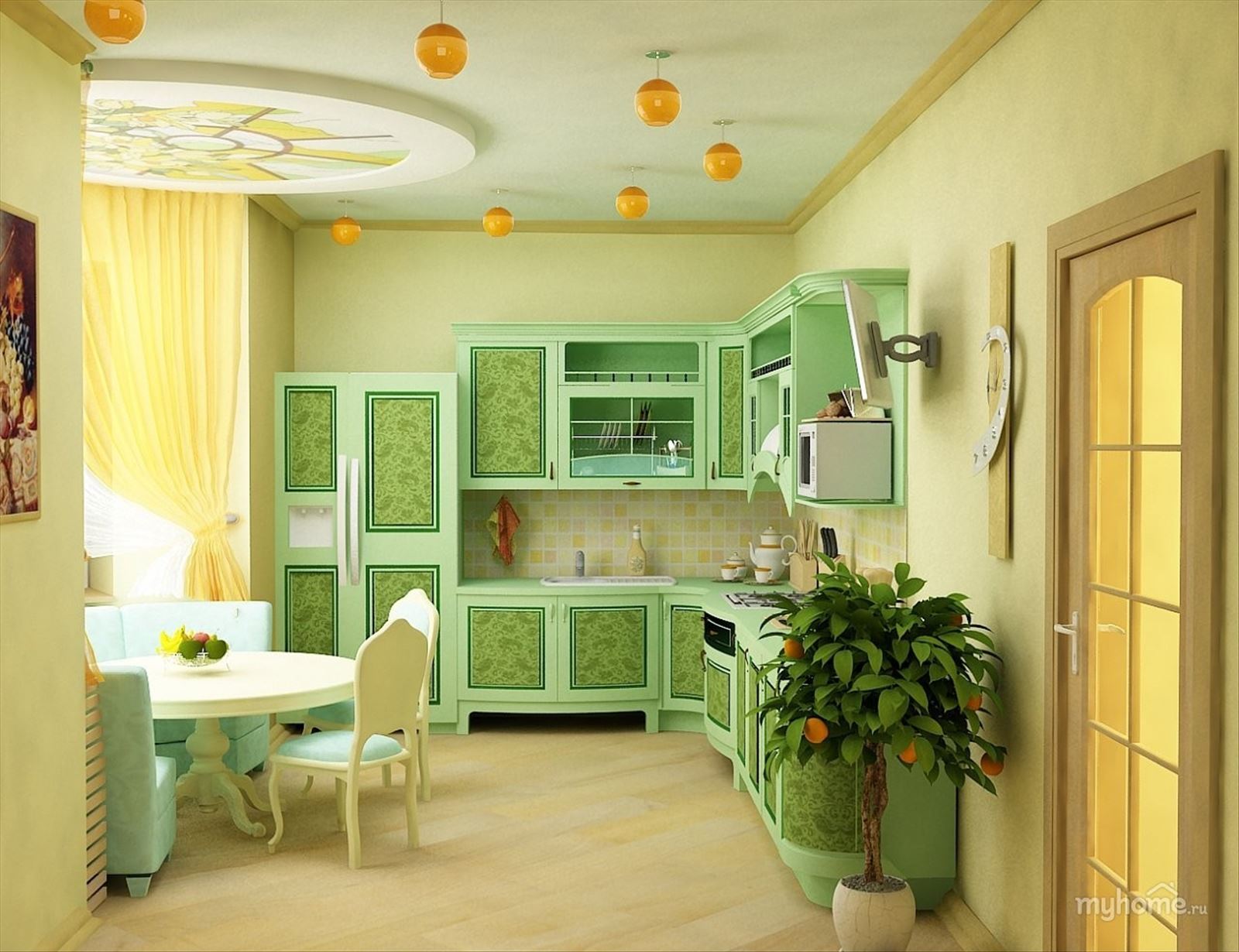Желто зеленая кухня