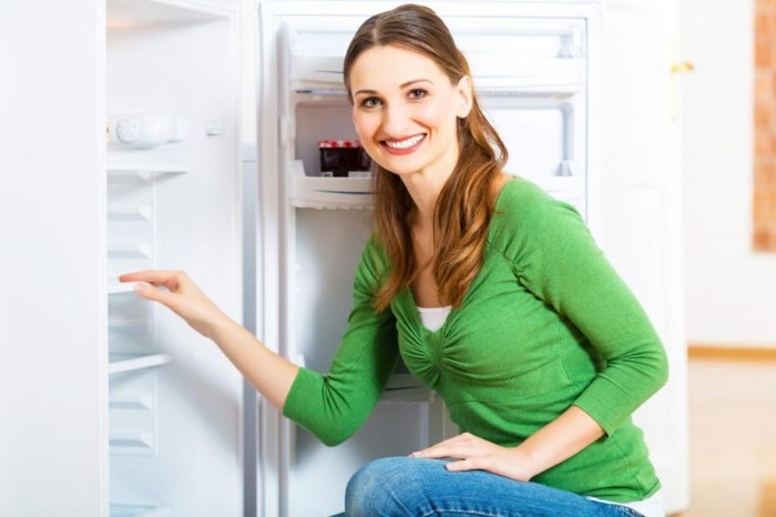 Хозяйка возле холодильника
