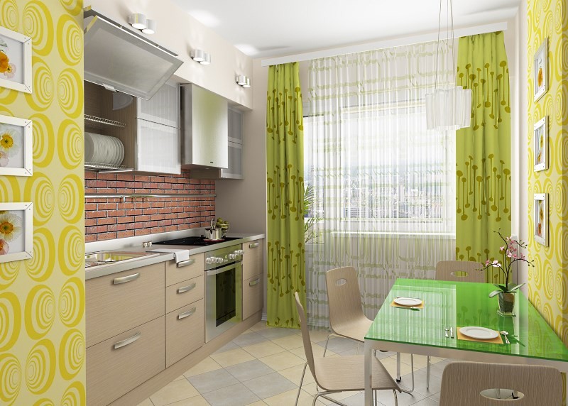 Зеленые шторы на кухне