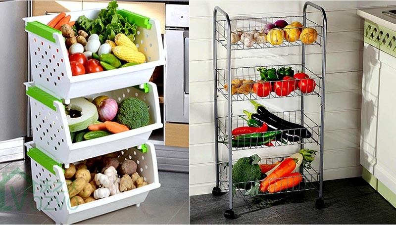 Хранение овощей в контейнерах или этажерках из металла