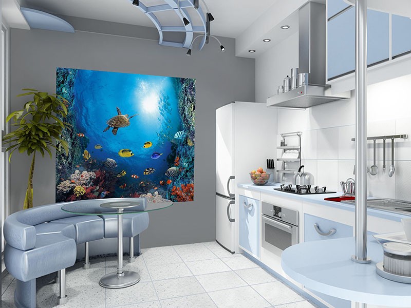 Фотообои на кухне с подводным морским миром