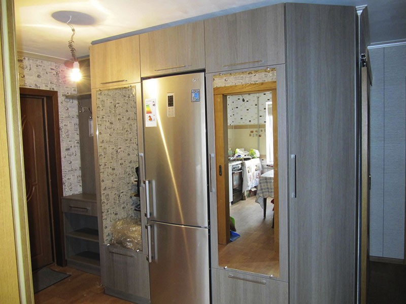 Платяной шкаф в коридоре со встроенным холодильником