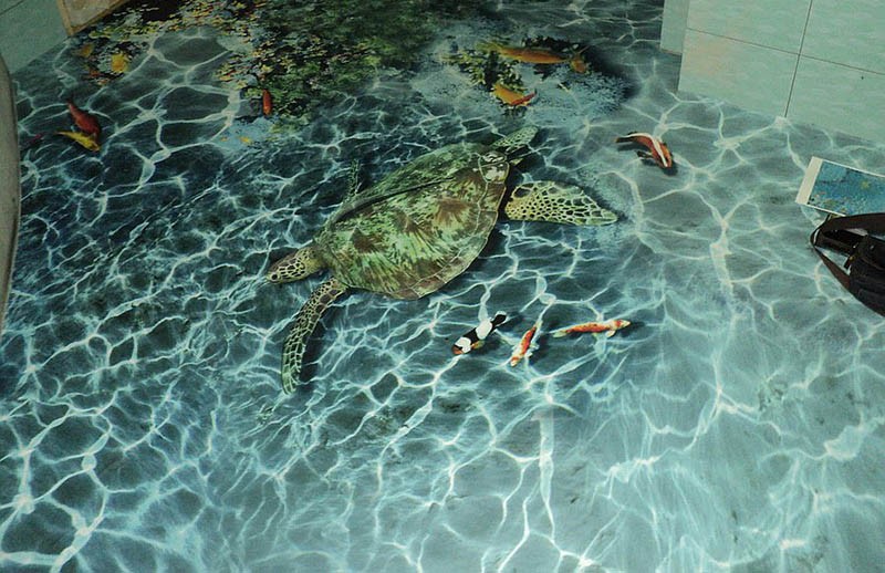 Наливной 3D-пол с изображением морской черепахи и рыб