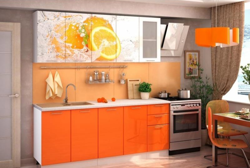 Верхние фасады кухни с изображением апельсинов