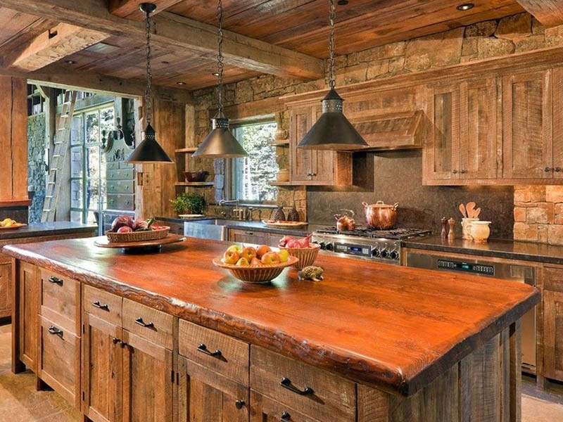 Рустикальный стиль на кухне из дерева