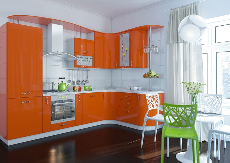 Оранжевая кухня в стиле модерн